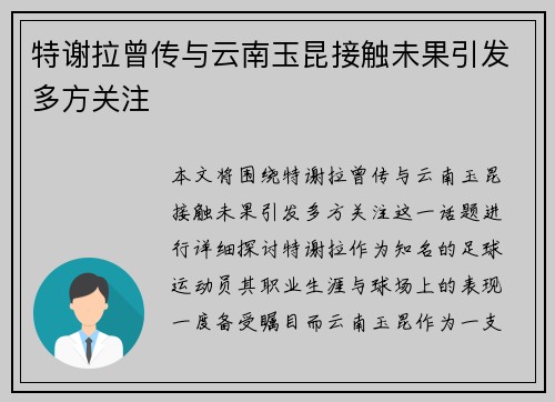 特谢拉曾传与云南玉昆接触未果引发多方关注